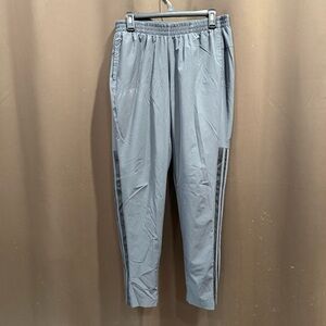 adidas Womens Gray Track Pants with Black Stripes, Pockets, Zipper Ankles Size L
